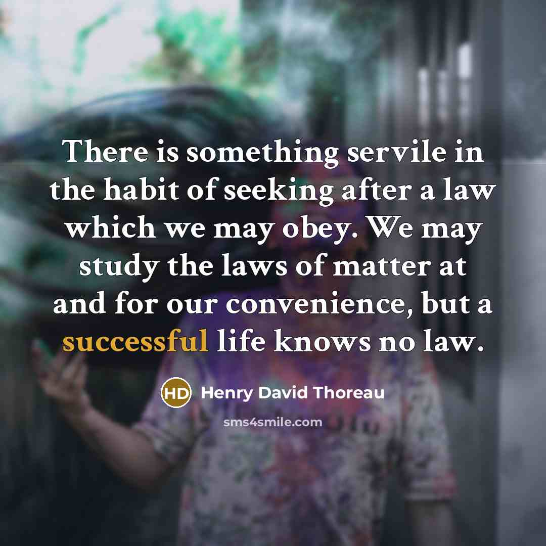 “There is something servile in the habit of seeking after a law which we may obey. We may study the laws of matter at and for our convenience, but a successful life knows no law.” quote by Henry David Thoreau