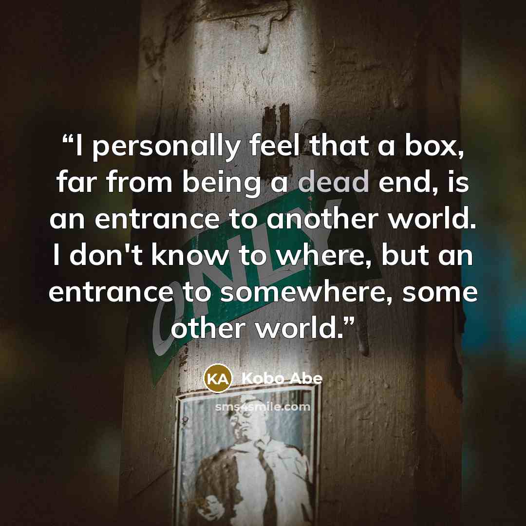 “I personally feel that a box, far from being a dead end, is an entrance to another world. I don't know to where, but an entrance to somewhere, some other world.” quote by Kōbō Abe