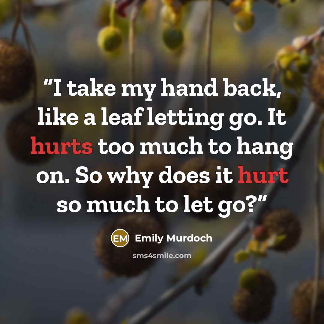 “I take my hand back, like a leaf letting go. It hurts too much to hang on. So why does it hurt so much to let go?” quote by Emily Murdoch