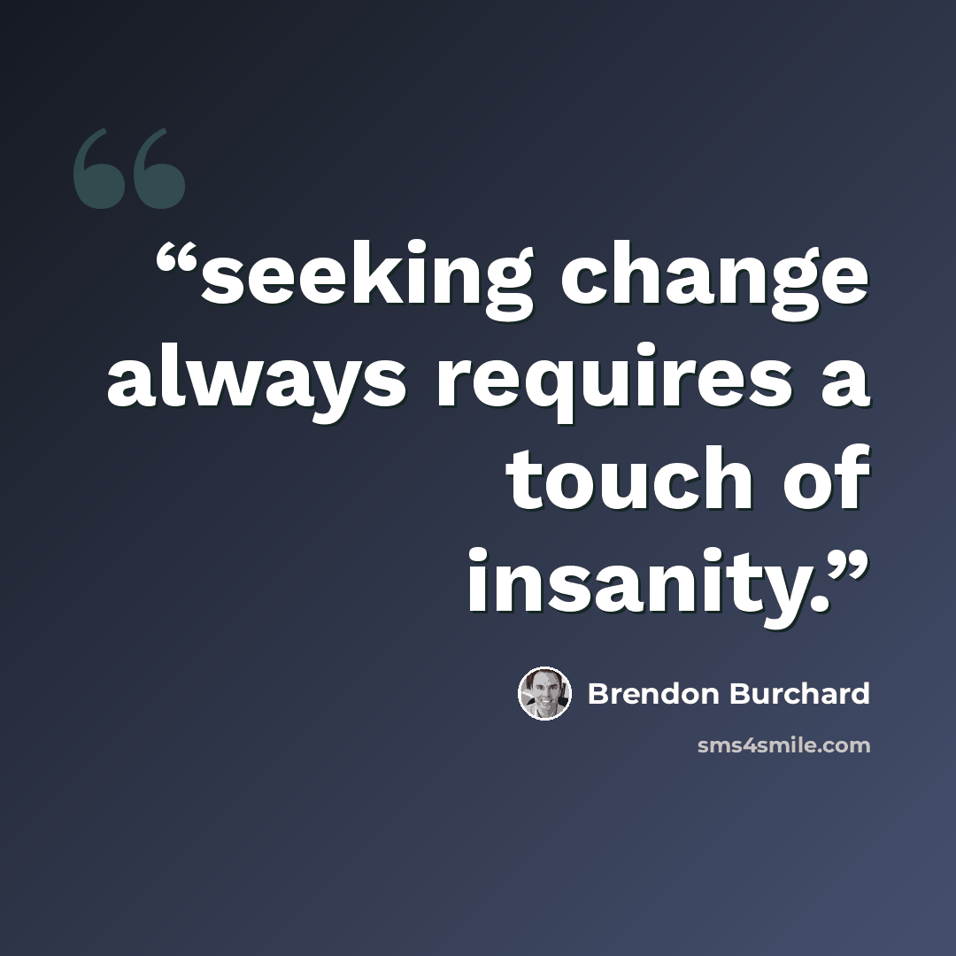 “seeking change always requires a touch of insanity.” quote by Brendon Burchard