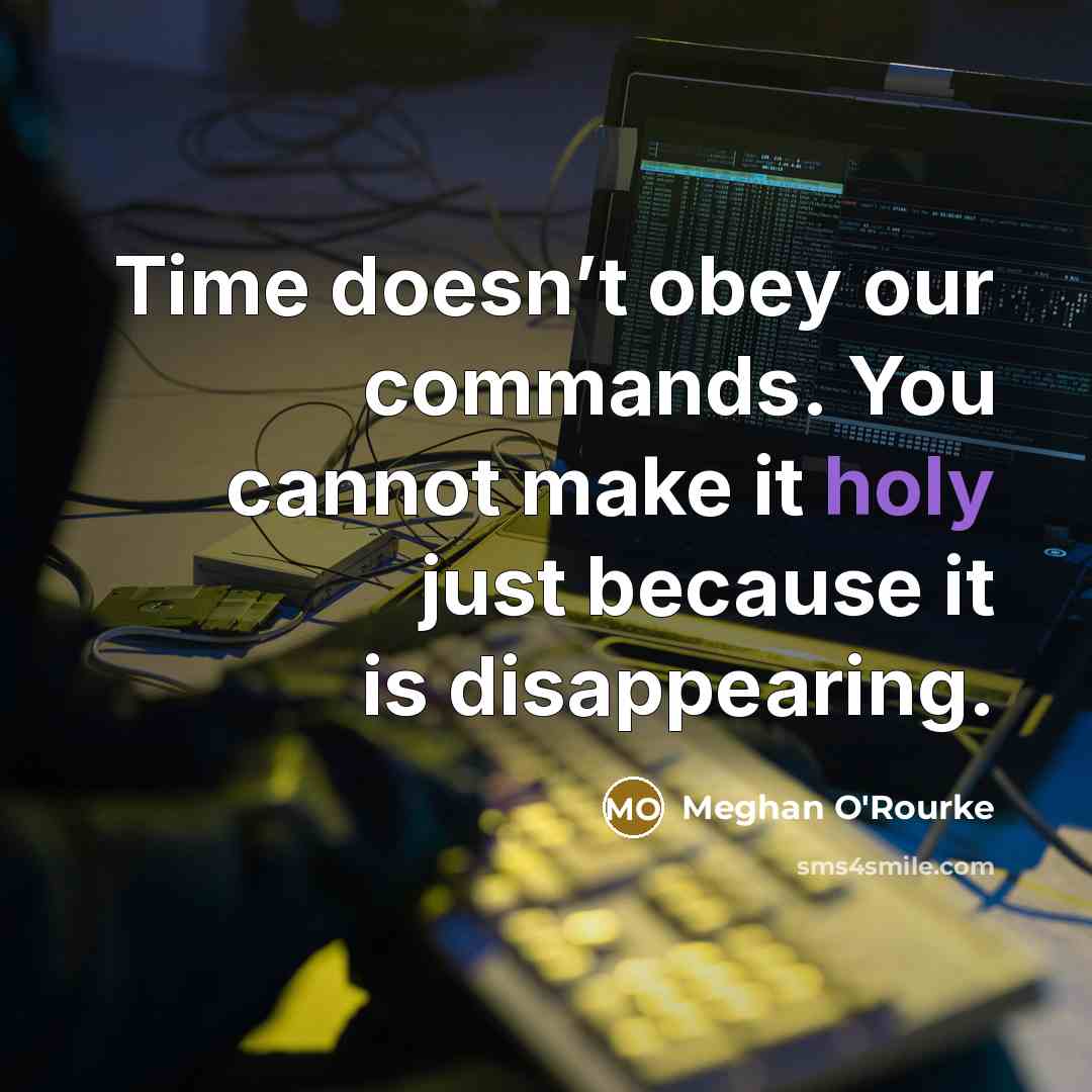 “Time doesn’t obey our commands. You cannot make it holy just because it is disappearing.” quote by Meghan O'Rourke