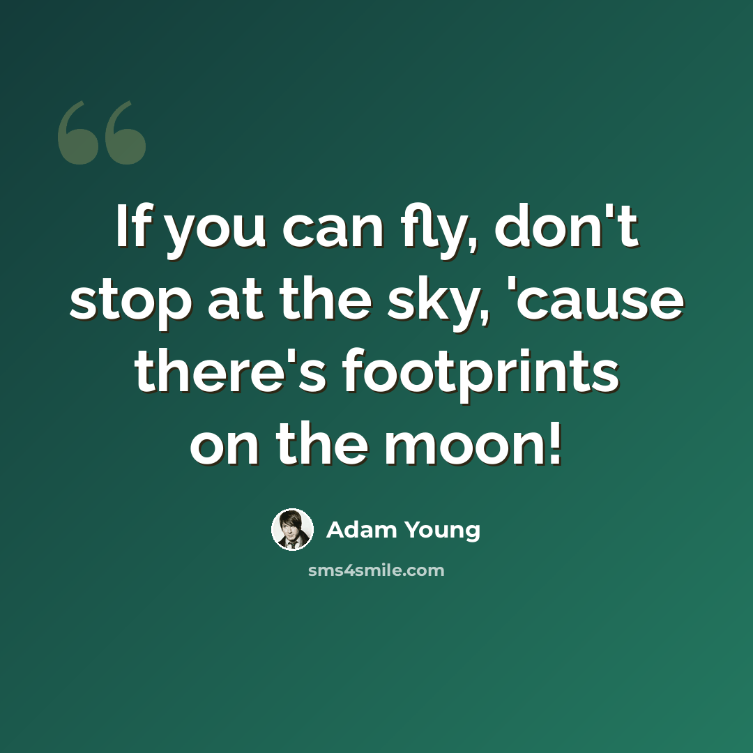“If you can fly, don't stop at the sky, 'cause there's footprints on the moon!” quote by Adam Young