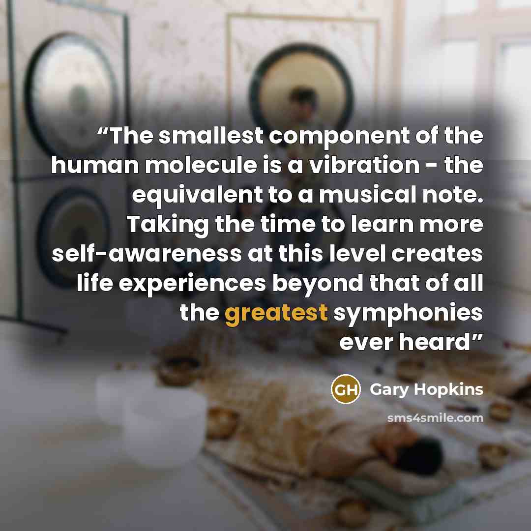 “The smallest component of the human molecule is a vibration - the equivalent to a musical note. Taking the time to learn more self-awareness at this level creates life experiences beyond that of all the greatest symphonies ever heard” quote by Gary Hopkins