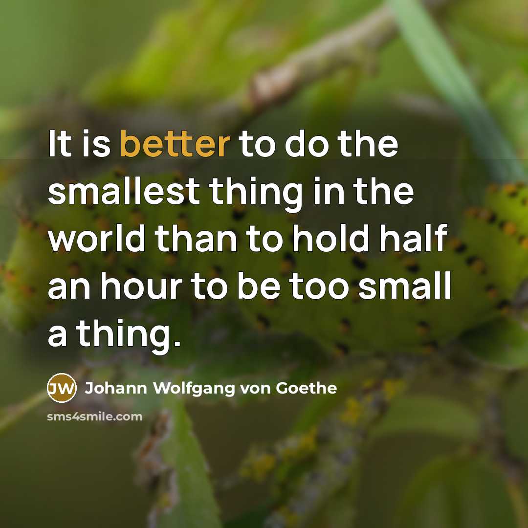 “It is better to do the smallest thing in the world than to hold half an hour to be too small a thing.” quote by Johann Wolfgang von Goethe