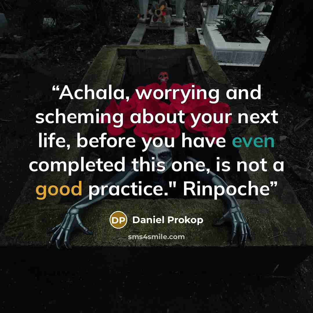 “Achala, worrying and scheming about your next life, before you have even completed this one, is not a good practice." Rinpoche” quote by Daniel Prokop