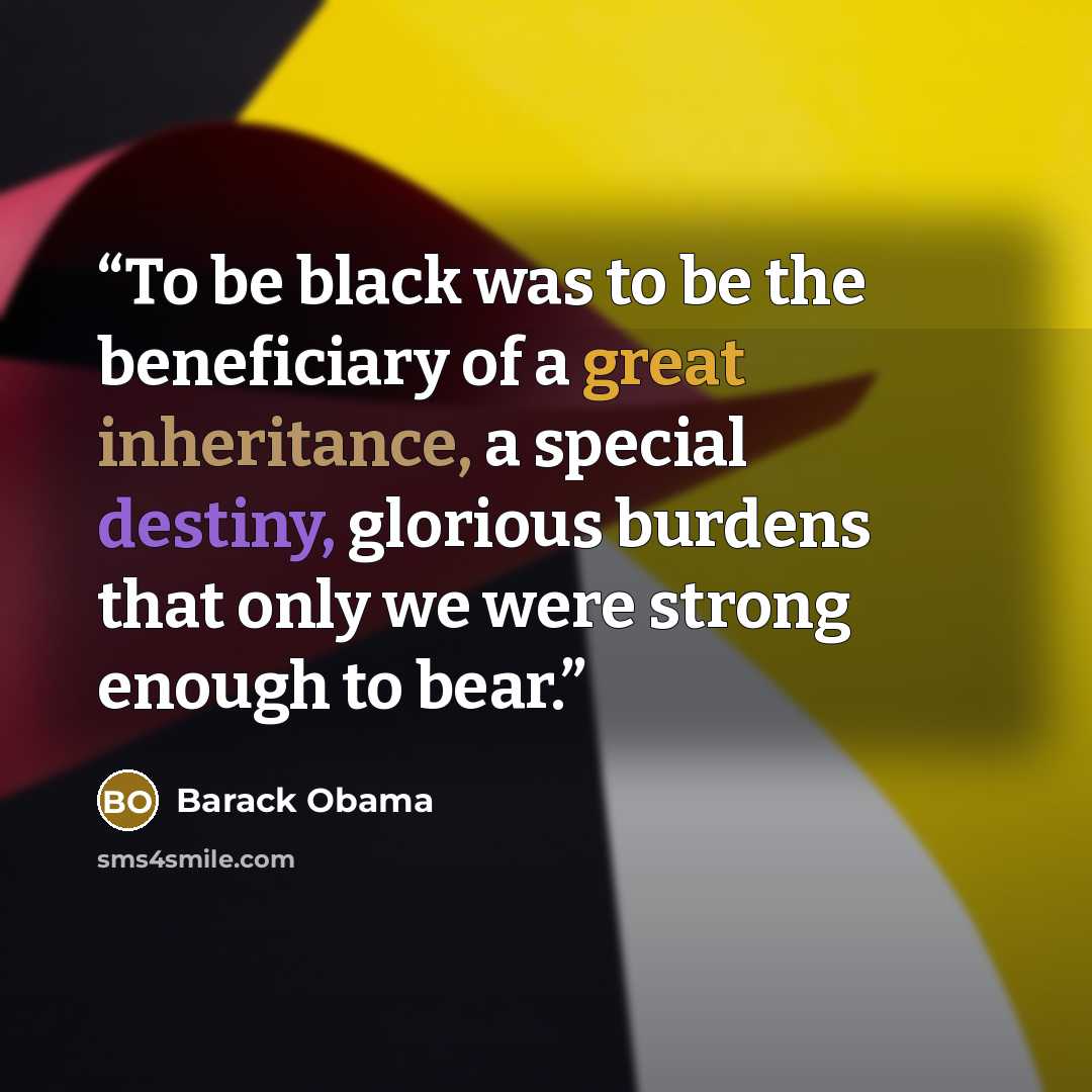 “To be black was to be the beneficiary of a great inheritance, a special destiny, glorious burdens that only we were strong enough to bear.” quote by Barack Obama