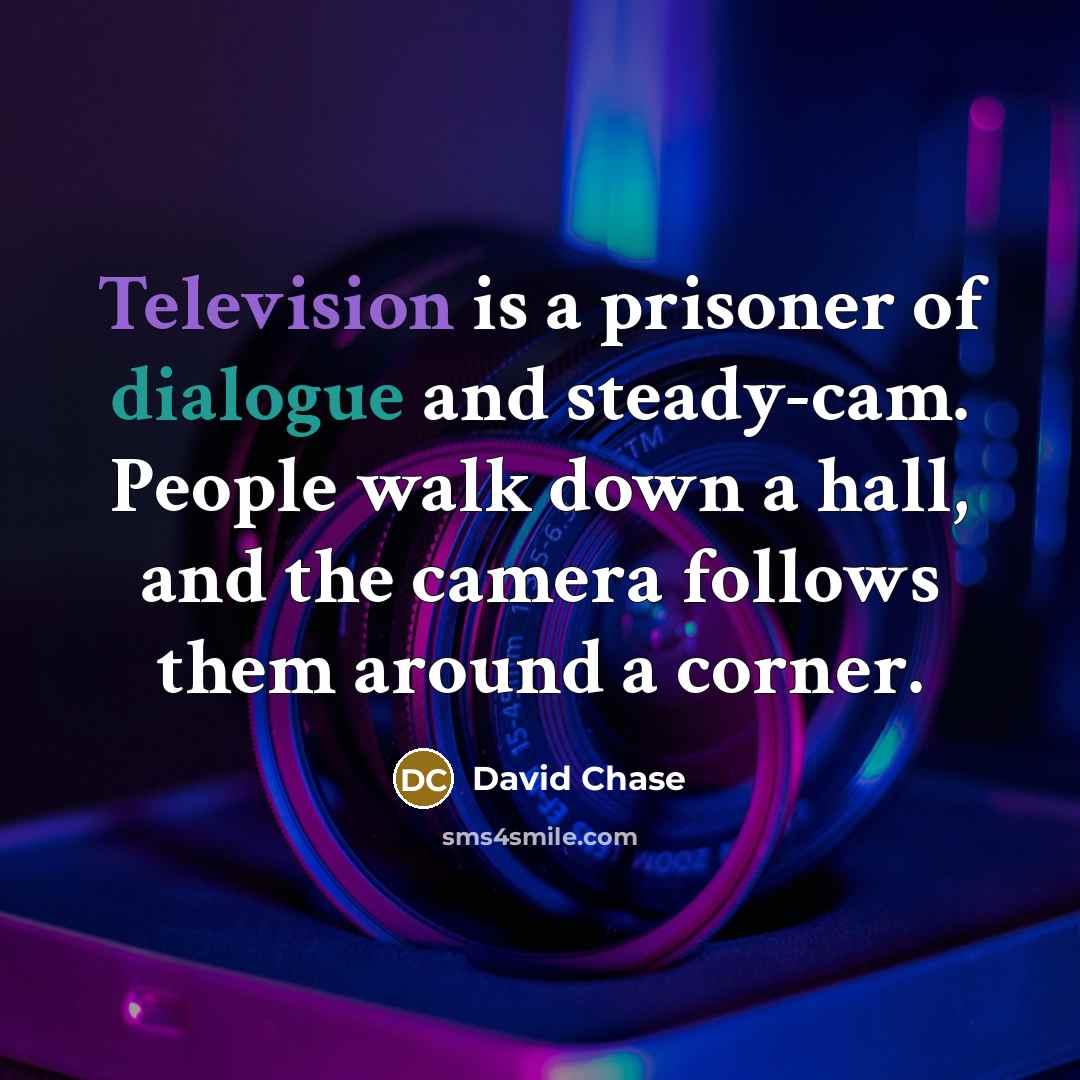 “Television is a prisoner of dialogue and steady-cam. People walk down a hall, and the camera follows them around a corner.” quote by David Chase
