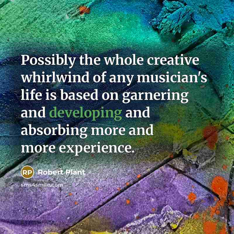 “Possibly the whole creative whirlwind of any musician's life is based on garnering and developing and absorbing more and more experience.” quote by Robert Plant
