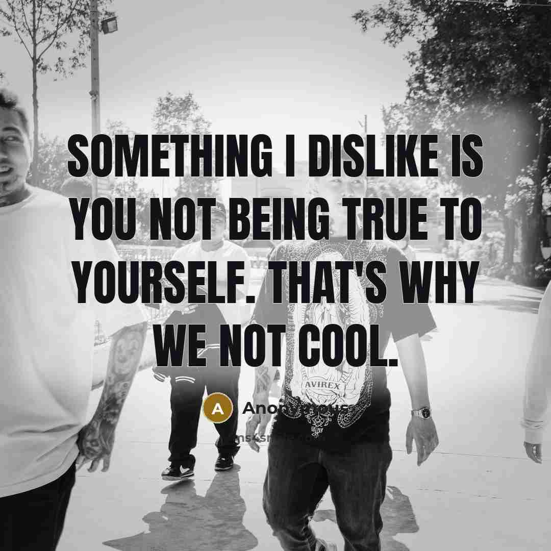 “Something I dislike is you not being true to yourself. That's why we not cool.” quote by Anonymous