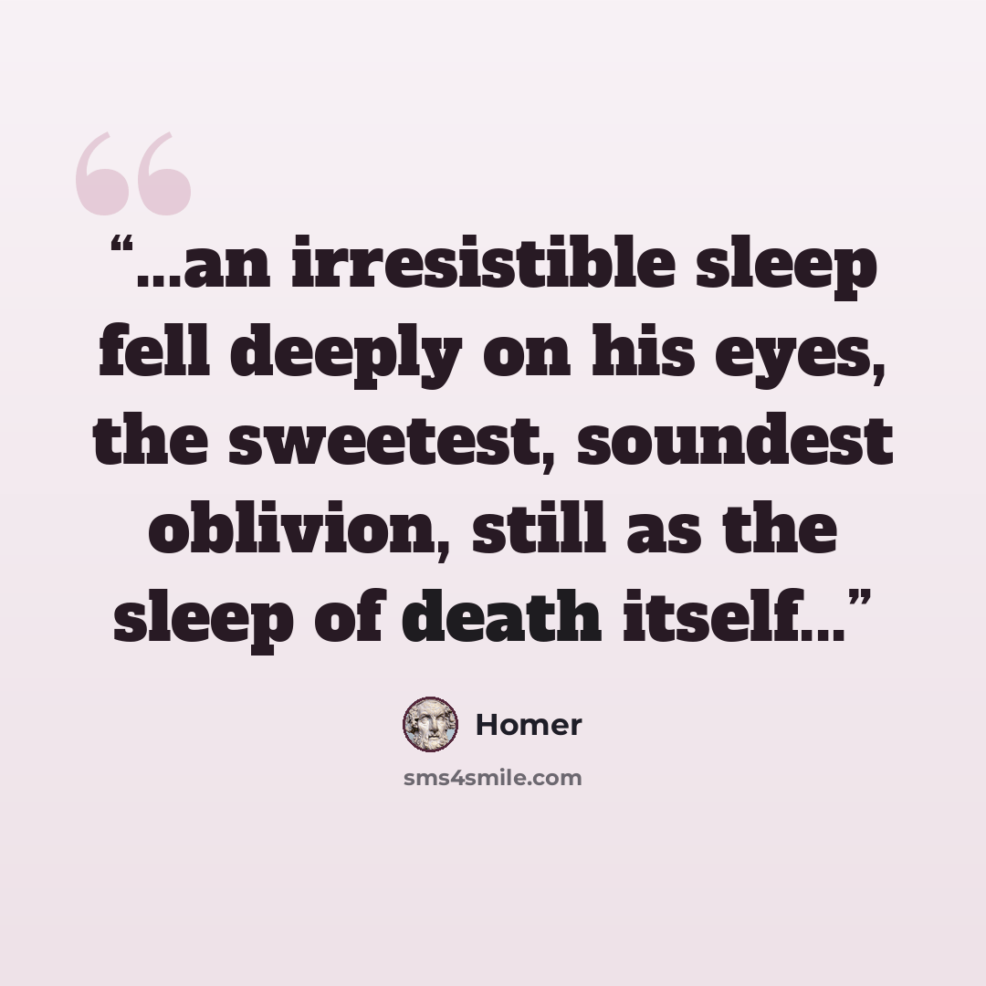 “...an irresistible sleep fell deeply on his eyes, the sweetest, soundest oblivion, still as the sleep of death itself...” quote by Homer