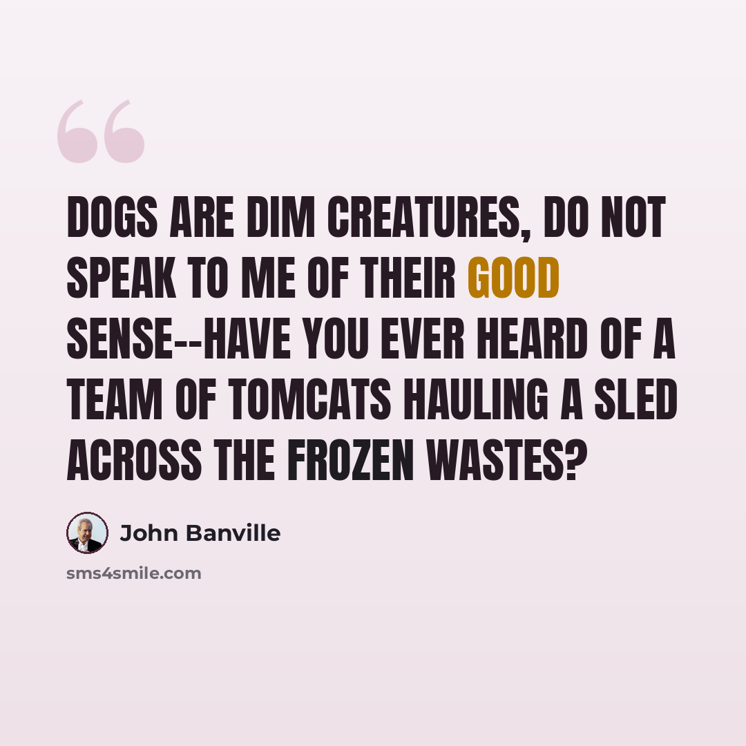 “Dogs are dim creatures, do not speak to me of their good sense--have you ever heard of a team of tomcats hauling a sled across the frozen wastes?” quote by John Banville