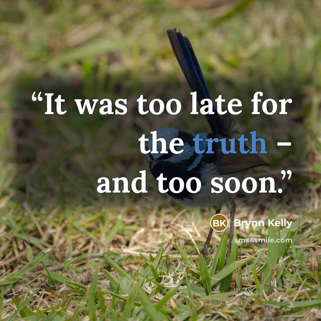 “It was too late for the truth – and too soon.” quote by Brynn Kelly