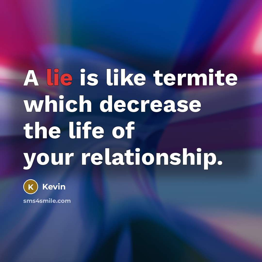 “A lie is like termite which decrease the life of your relationship.” quote by Kevin