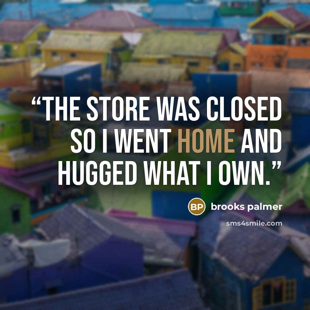 “The store was closed so I went home and hugged what I own.” quote by Brooks Palmer