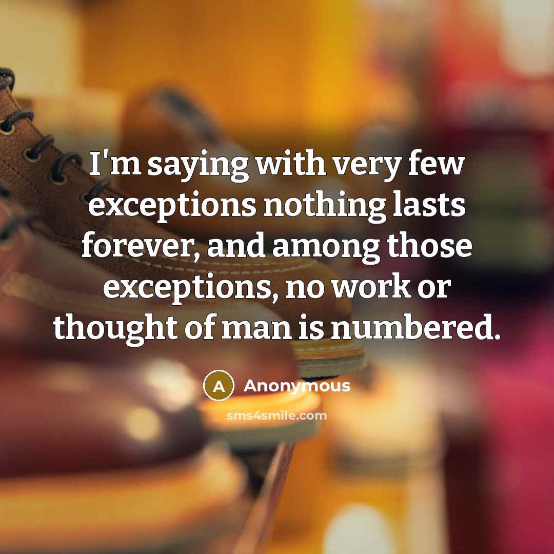 “I'm saying with very few exceptions nothing lasts forever, and among those exceptions, no work or thought of man is numbered.” quote by Anonymous