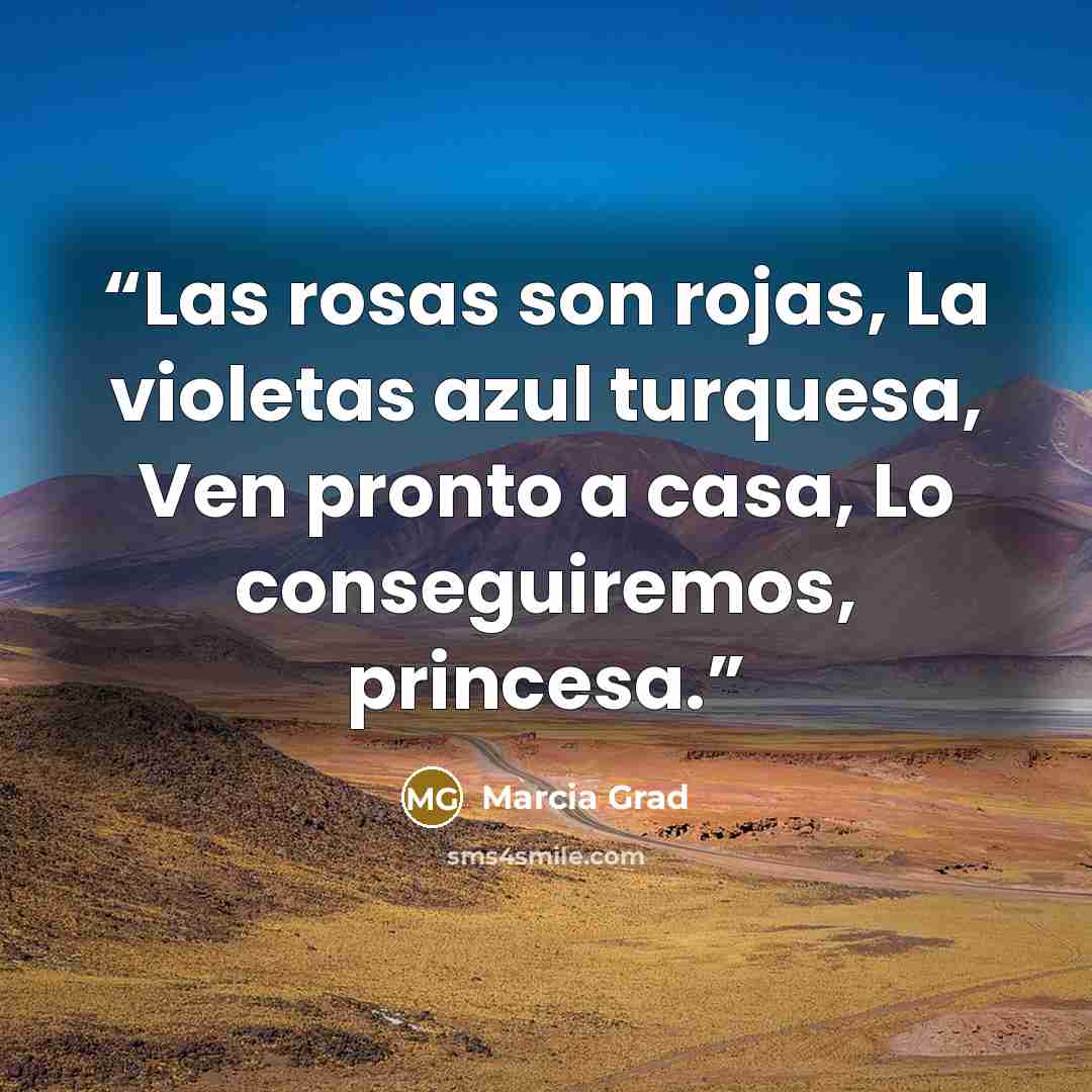“Las rosas son rojas, La violetas azul turquesa, Ven pronto a casa, Lo conseguiremos, princesa.” quote by Marcia Grad
