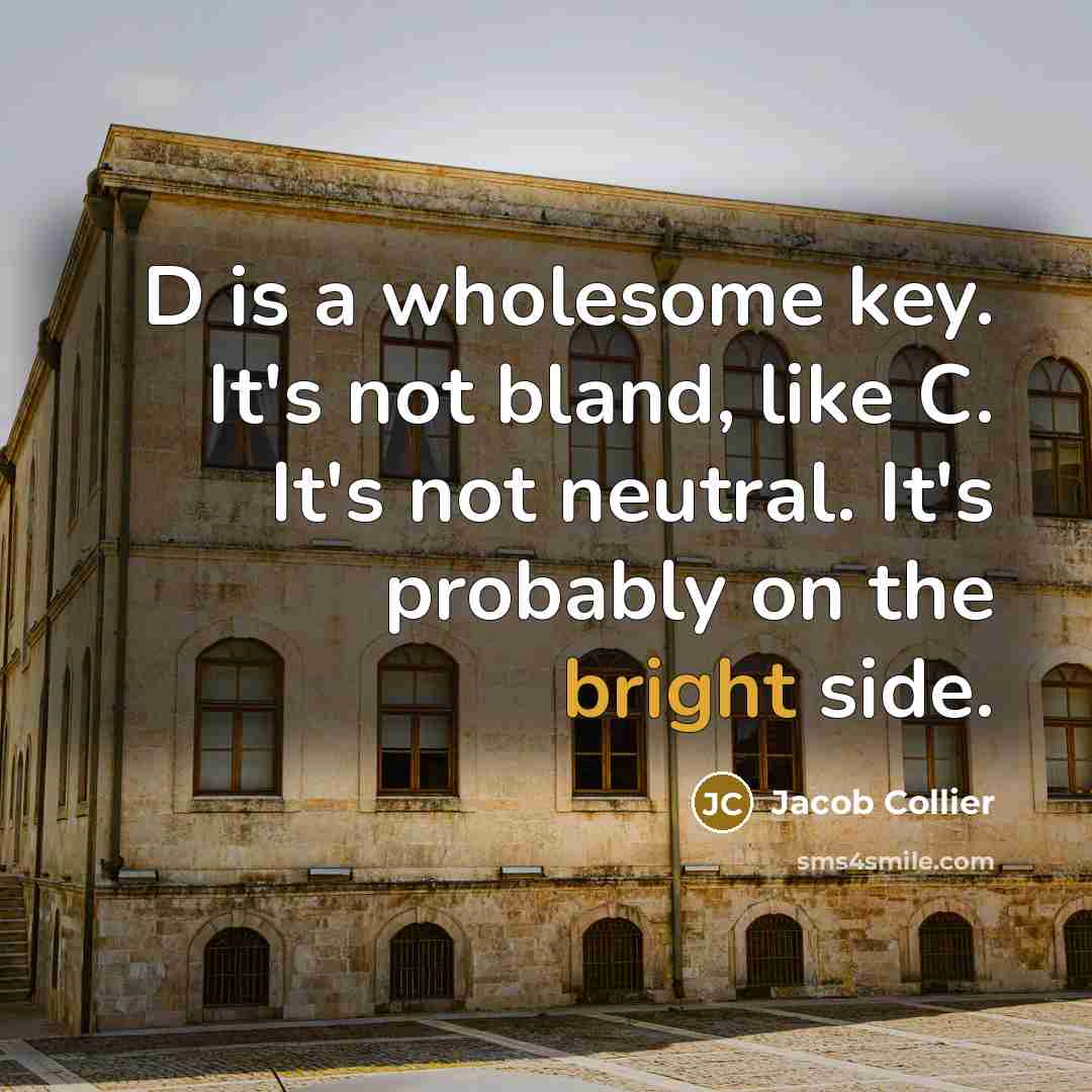 “D is a wholesome key. It's not bland, like C. It's not neutral. It's probably on the bright side.” quote by Jacob Collier