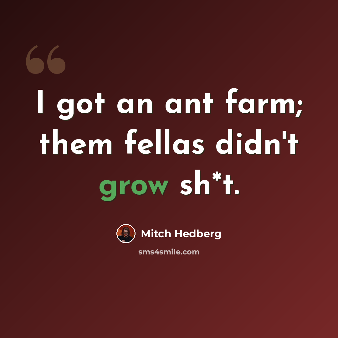 “I got an ant farm; them fellas didn't grow sh*t.” quote by Mitch Hedberg