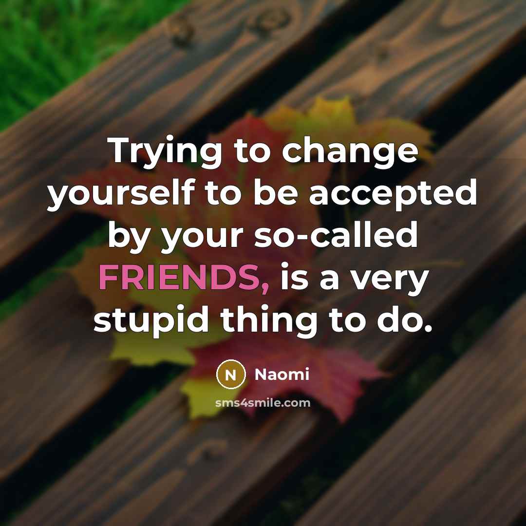 “Trying to change yourself to be accepted by your so-called FRIENDS, is a very stupid thing to do.” quote by Naomi