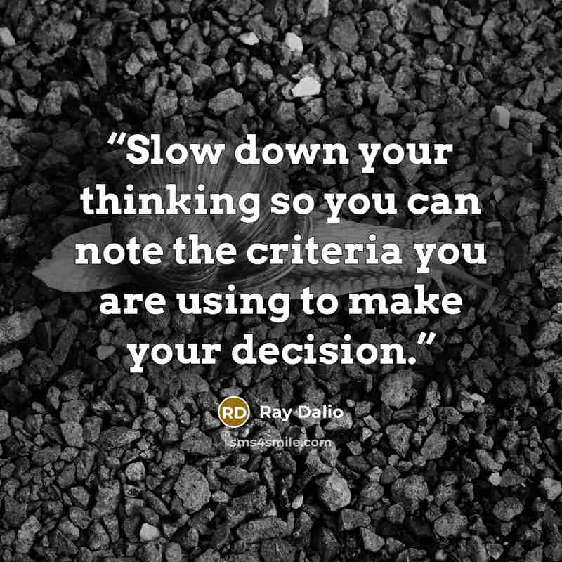 “Slow down your thinking so you can note the criteria you are using to make your decision.” quote by Ray Dalio