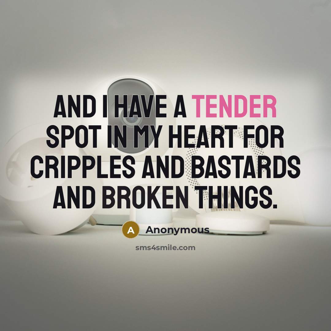 “And I have a tender spot in my heart for cripples and bastards and broken things.” quote by Anonymous
