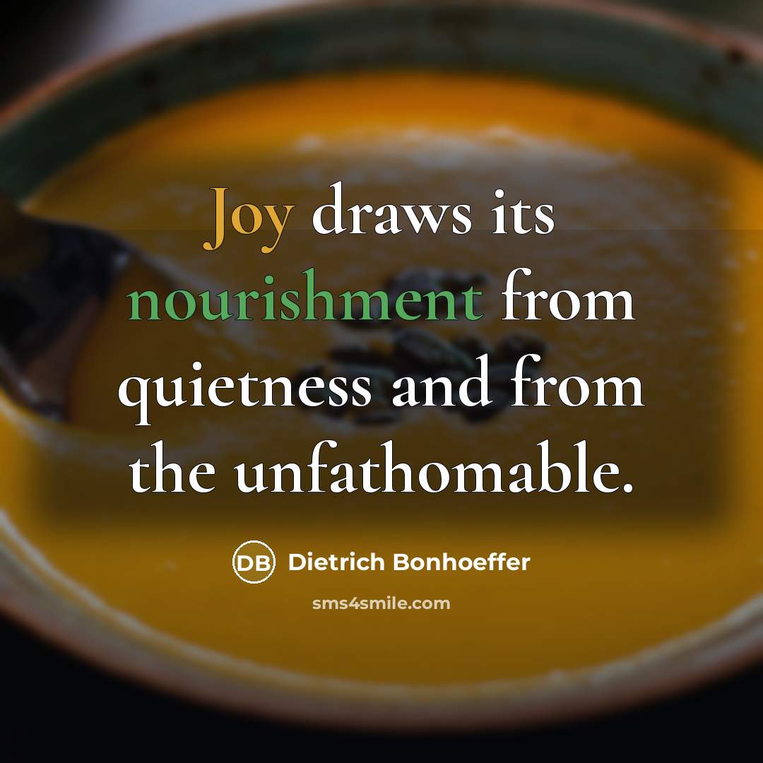 “Joy draws its nourishment from quietness and from the unfathomable.” quote by Dietrich Bonhoeffer