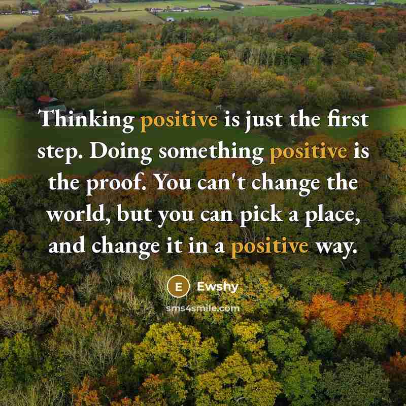 “Thinking positive is just the first step. Doing something positive is the proof. You can't change the world, but you can pick a place, and change it in a positive way.” quote by Ewshy