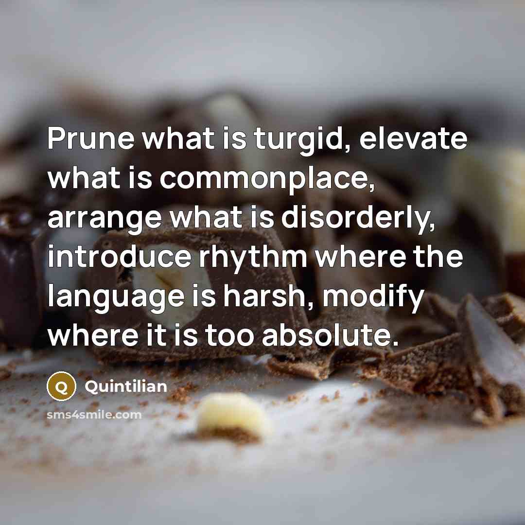“Prune what is turgid, elevate what is commonplace, arrange what is disorderly, introduce rhythm where the language is harsh, modify where it is too absolute.” quote by Quintilian