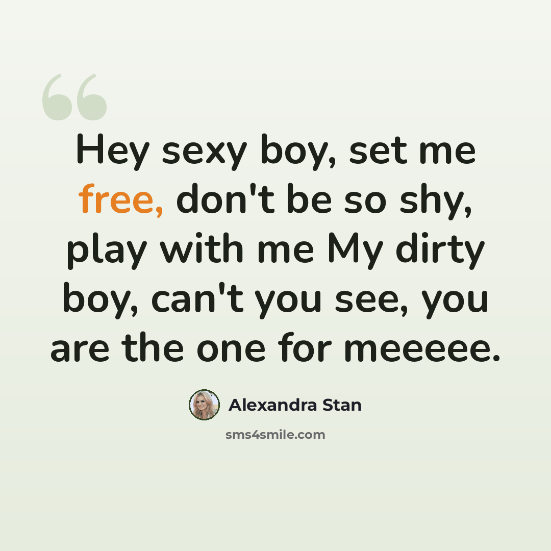 “Hey sexy boy, set me free, don't be so shy, play with me My dirty boy, can't you see, you are the one for meeeee.” quote by Alexandra Stan