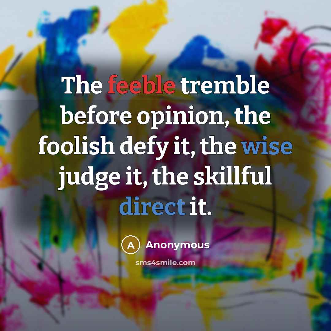 “The feeble tremble before opinion, the foolish defy it, the wise judge it, the skillful direct it.” quote by Anonymous