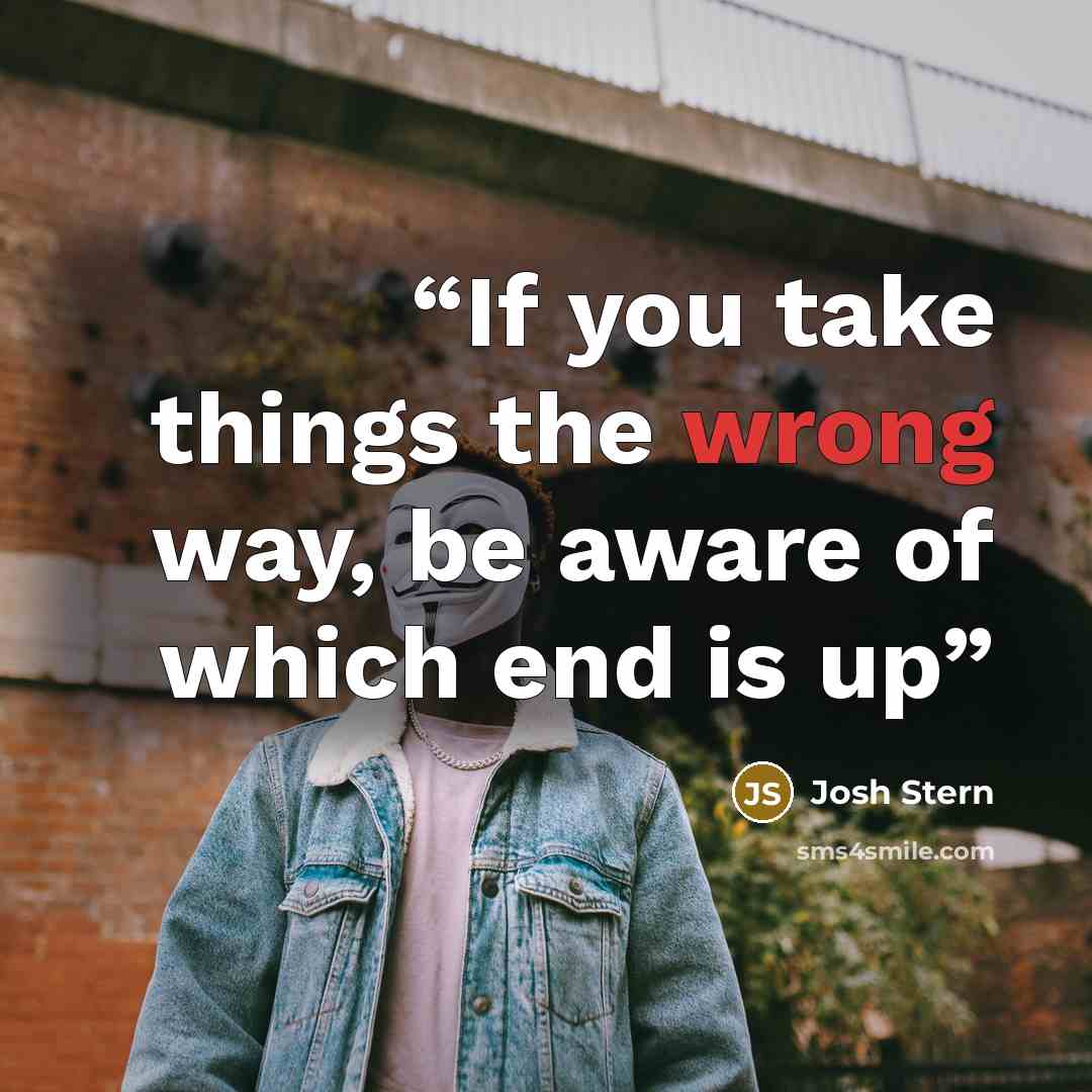 “If you take things the wrong way, be aware of which end is up” quote by Josh Stern