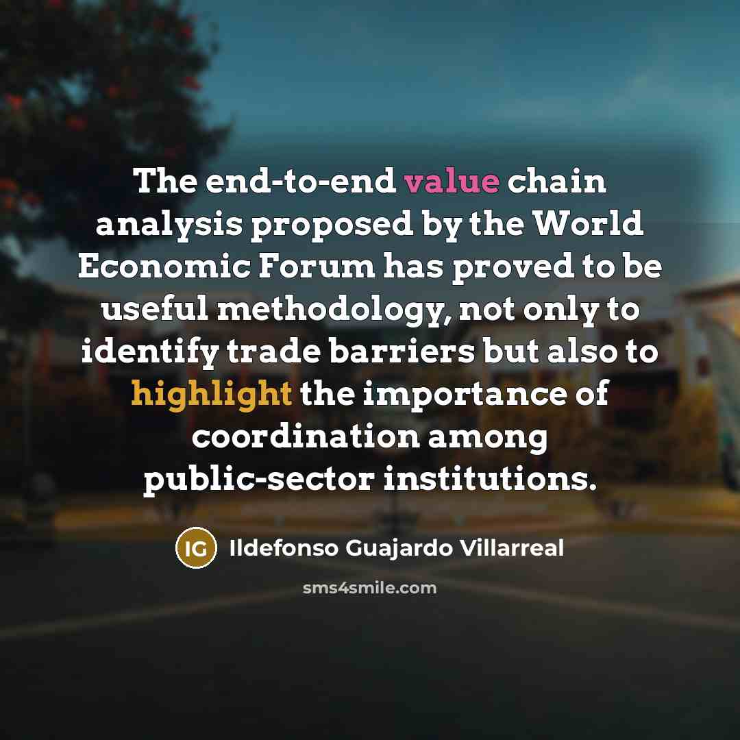 “The end-to-end value chain analysis proposed by the World Economic Forum has proved to be useful methodology, not only to identify trade barriers but also to highlight the importance of coordination among public-sector institutions.” quote by Ildefonso Guajardo Villarreal