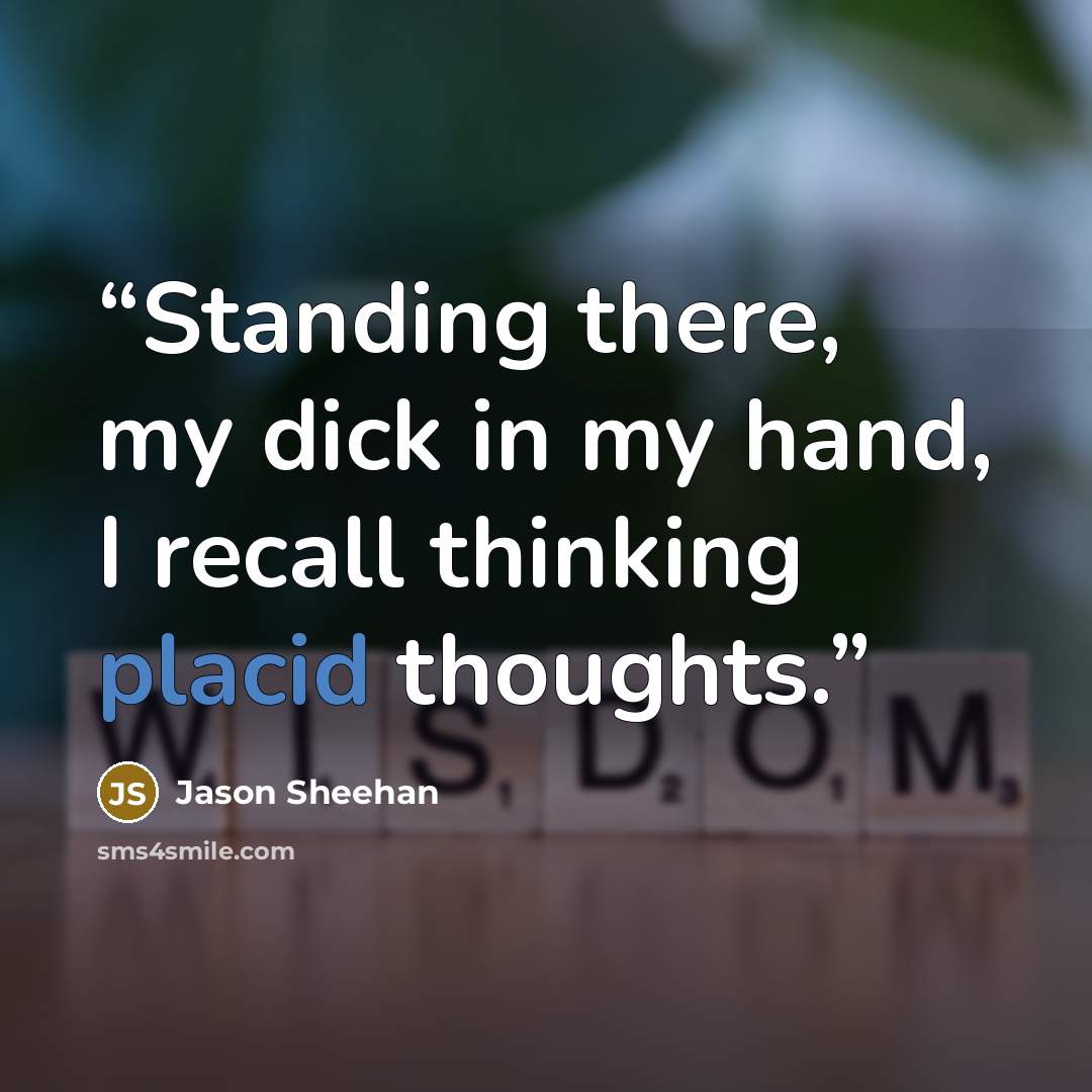 “Standing there, my dick in my hand, I recall thinking placid thoughts.” quote by Jason Sheehan