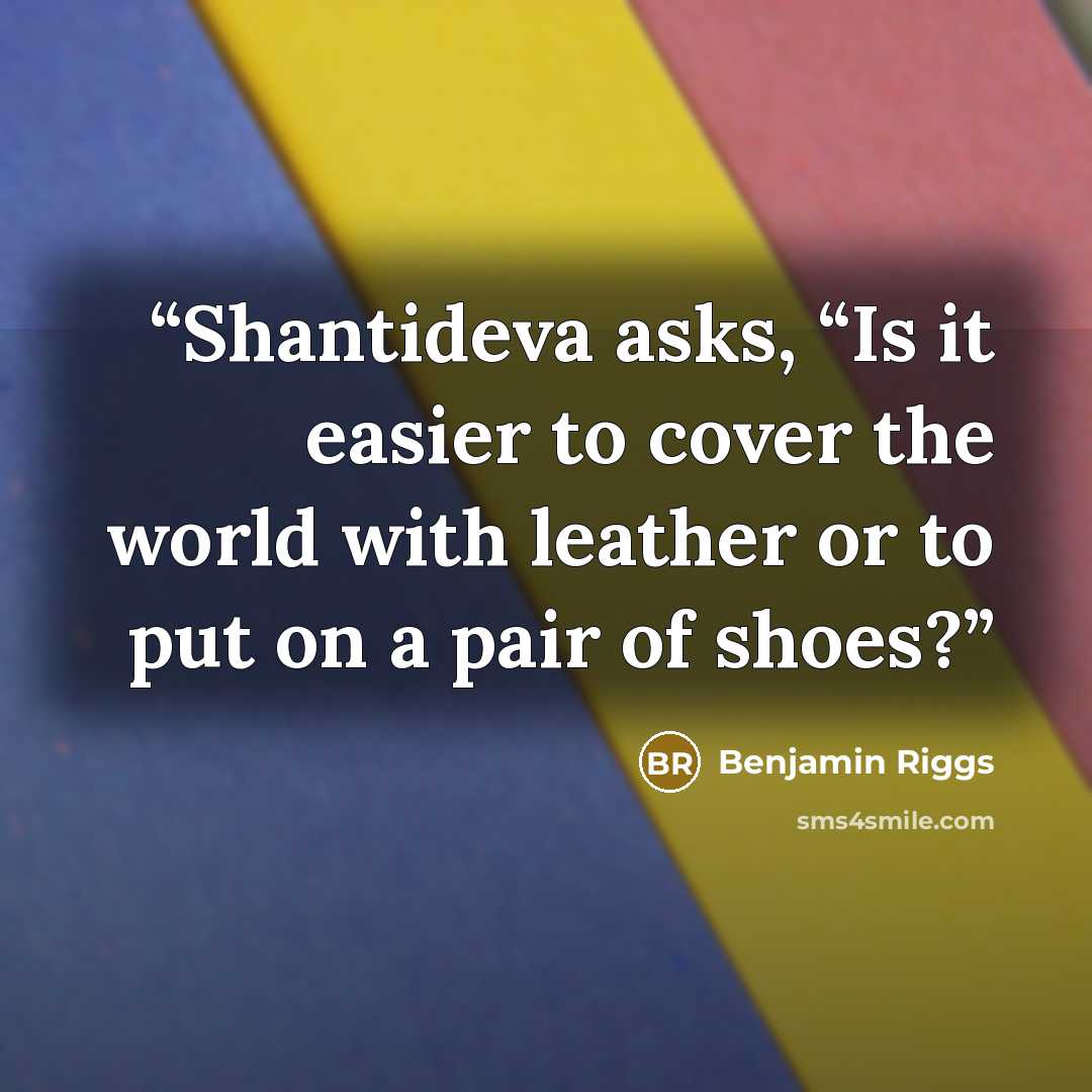 “Shantideva asks, “Is it easier to cover the world with leather or to put on a pair of shoes?” quote by Benjamin Riggs