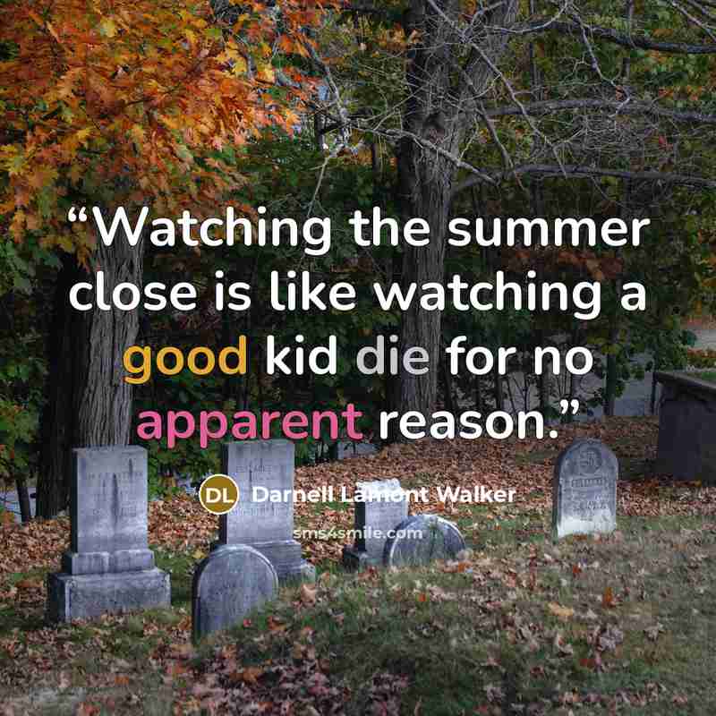 “Watching the summer close is like watching a good kid die for no apparent reason.” quote by Darnell Lamont Walker