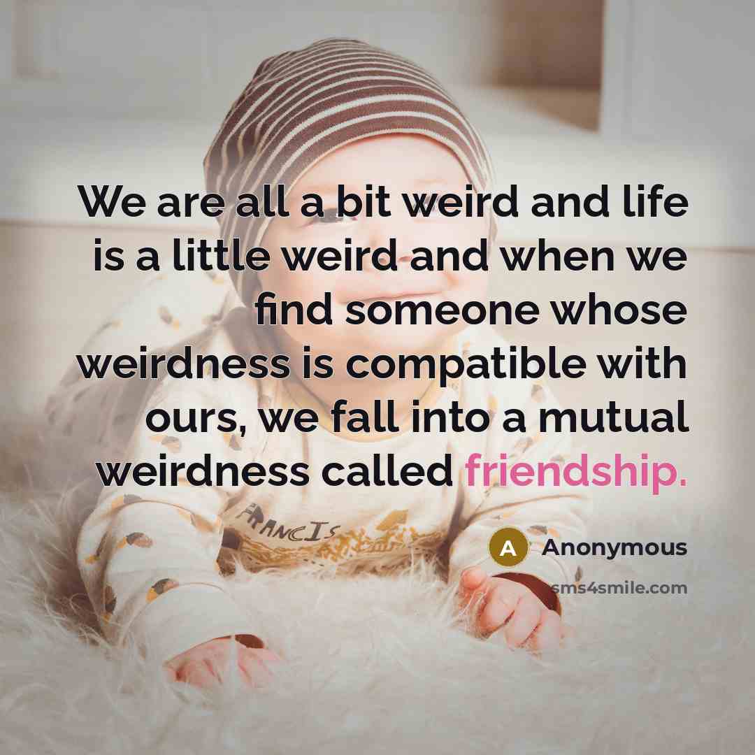 “We are all a bit weird and life is a little weird and when we find someone whose weirdness is compatible with ours, we fall into a mutual weirdness called friendship.” quote by Anonymous