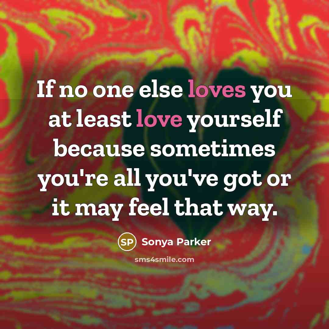 “If no one else loves you at least love yourself because sometimes you're all you've got or it may feel that way.” quote by Sonya Parker