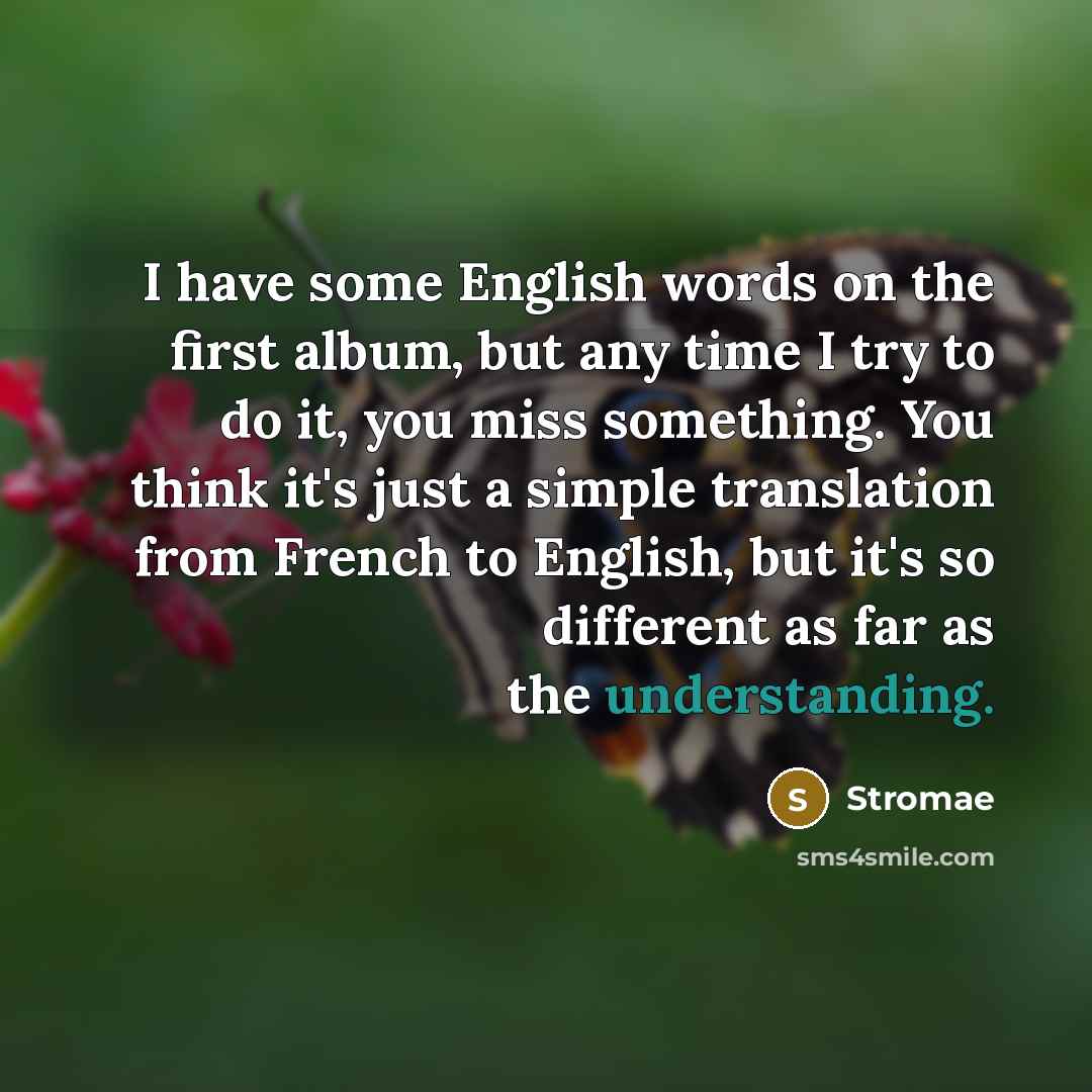 “I have some English words on the first album, but any time I try to do it, you miss something. You think it's just a simple translation from French to English, but it's so different as far as the understanding.” quote by Stromae