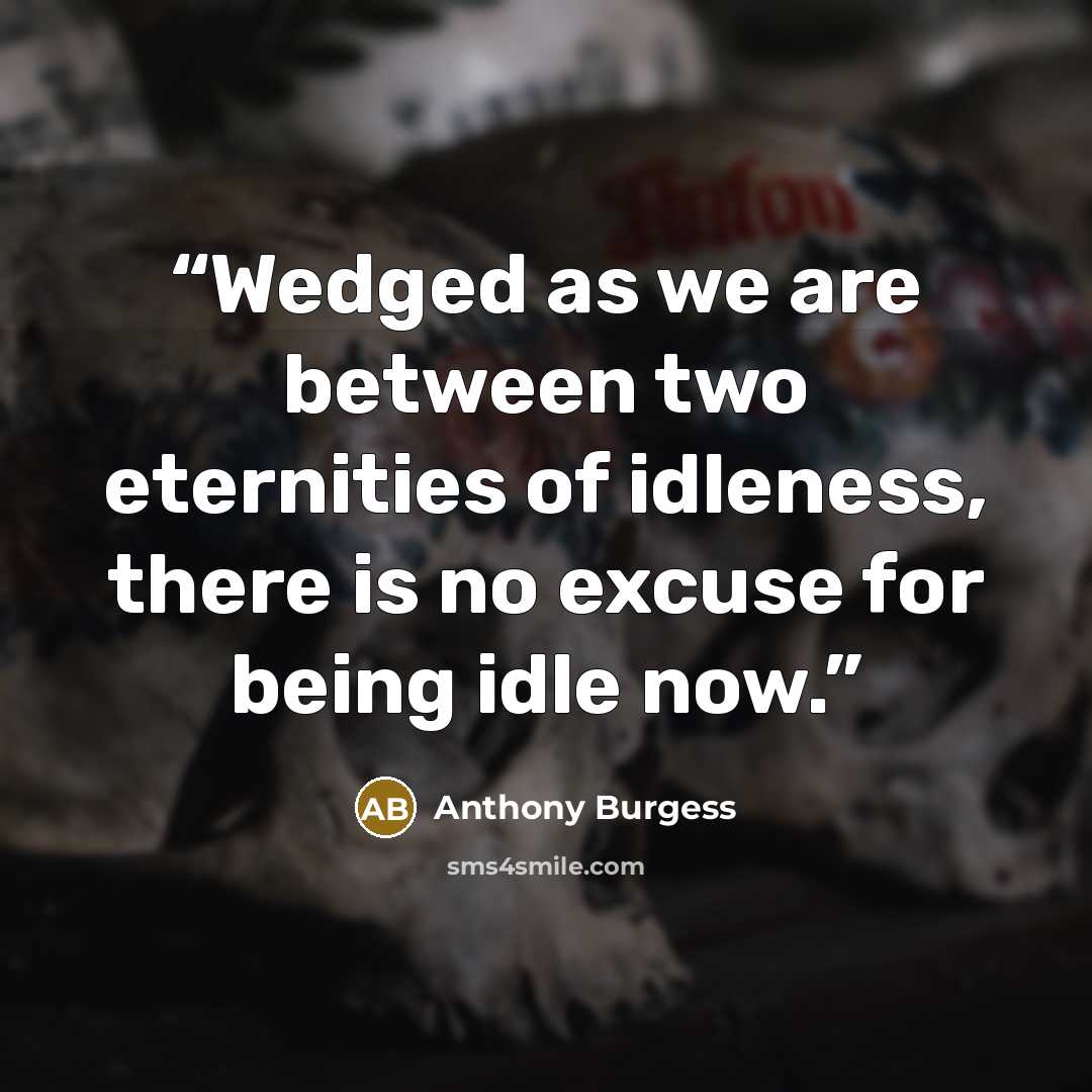 “Wedged as we are between two eternities of idleness, there is no excuse for being idle now.” quote by Anthony Burgess