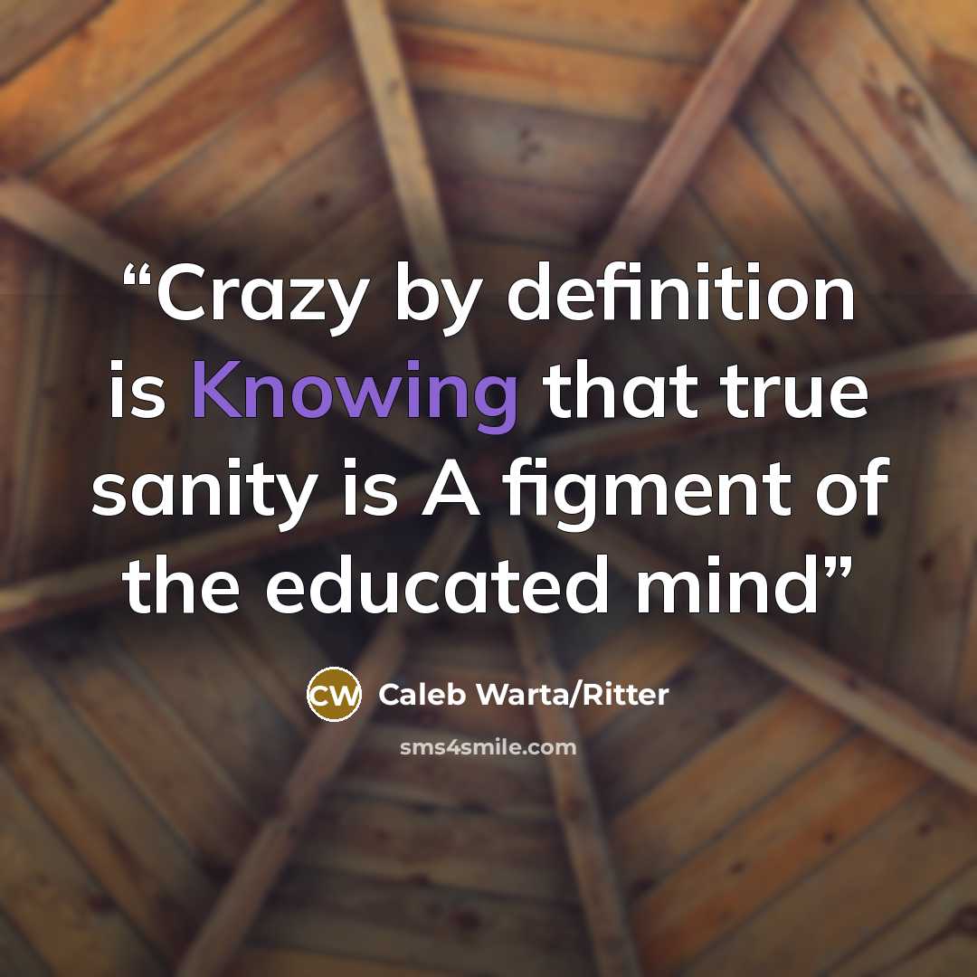 “Crazy by definition is Knowing that true sanity is A figment of the educated mind” quote by Caleb Warta/Ritter