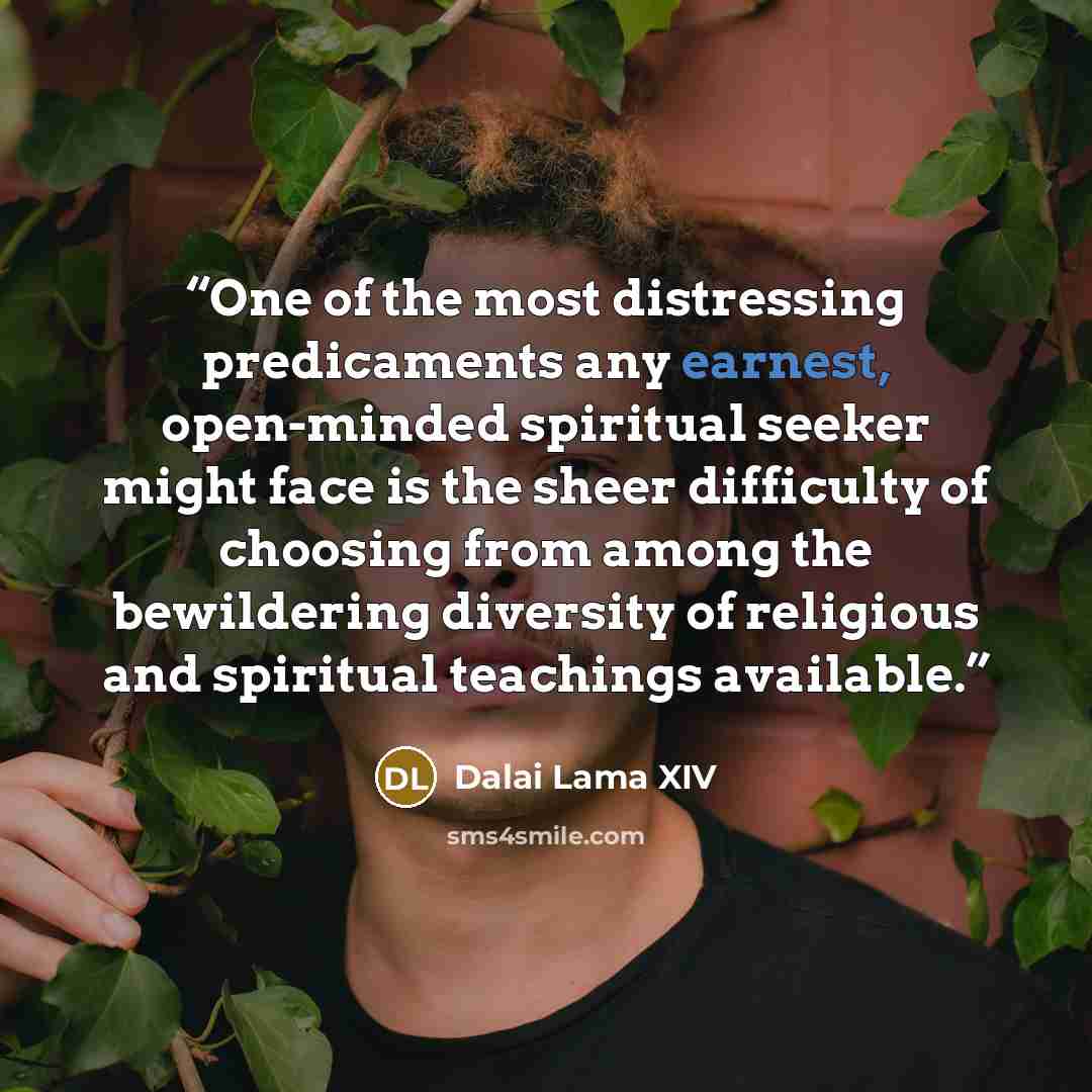 “One of the most distressing predicaments any earnest, open-minded spiritual seeker might face is the sheer difficulty of choosing from among the bewildering diversity of religious and spiritual teachings available.” quote by Dalai Lama XIV