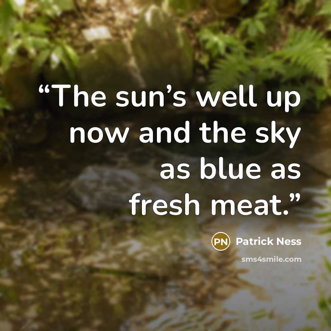 “The sun’s well up now and the sky as blue as fresh meat.” quote by Patrick Ness