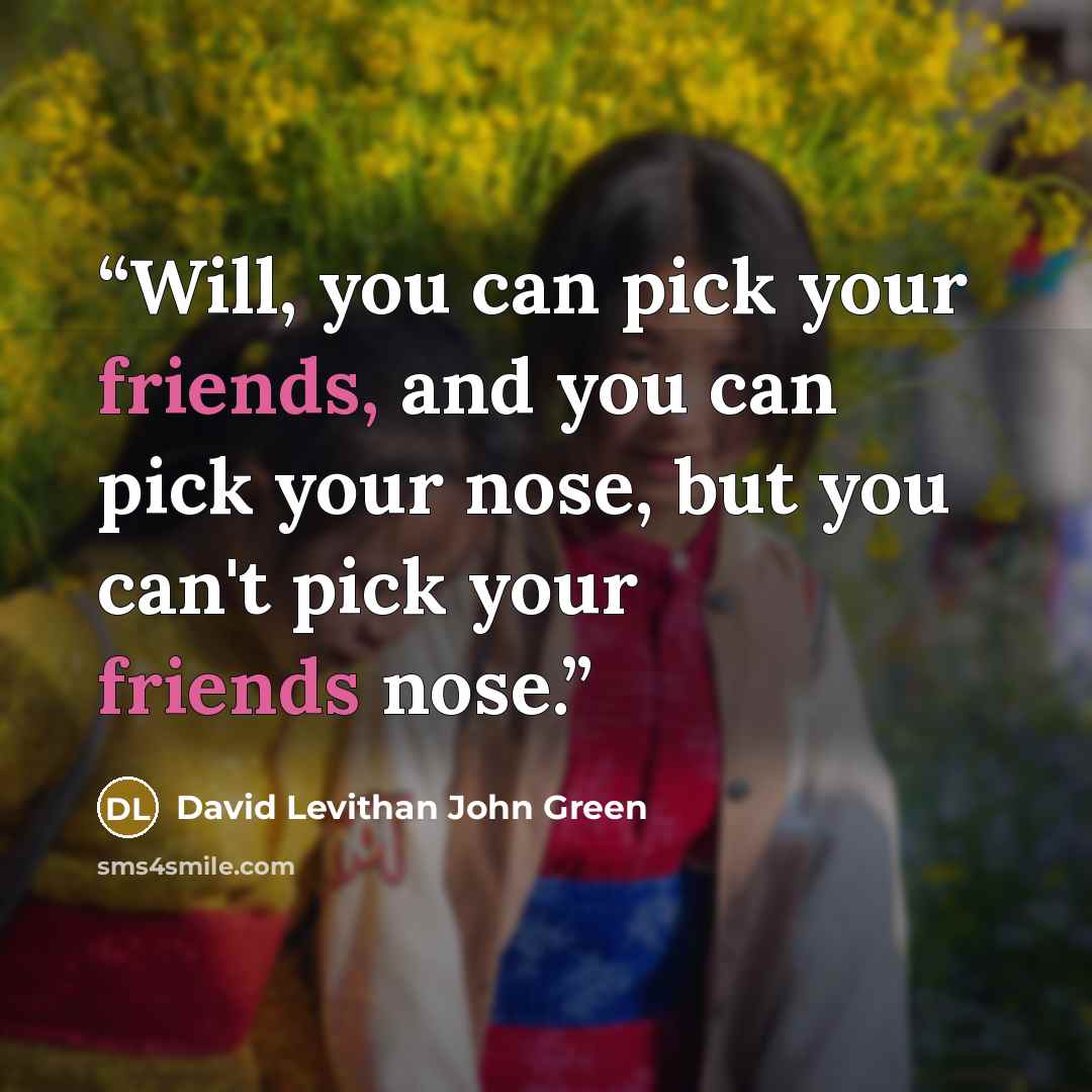 “Will, you can pick your friends, and you can pick your nose, but you can't pick your friends nose.” quote by David Levithan John Green