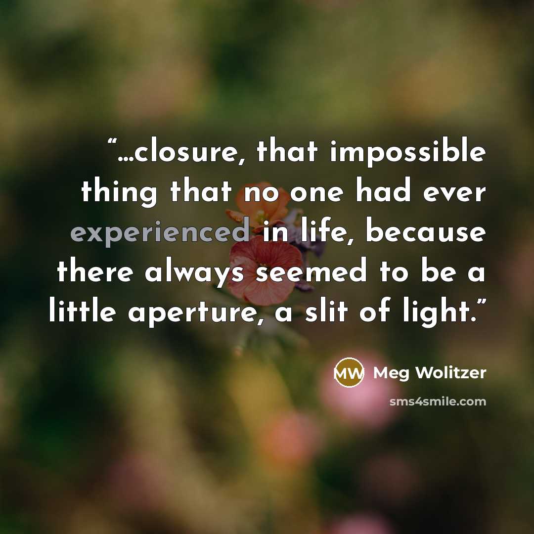 “...closure, that impossible thing that no one had ever experienced in life, because there always seemed to be a little aperture, a slit of light.” quote by meg wolitzer