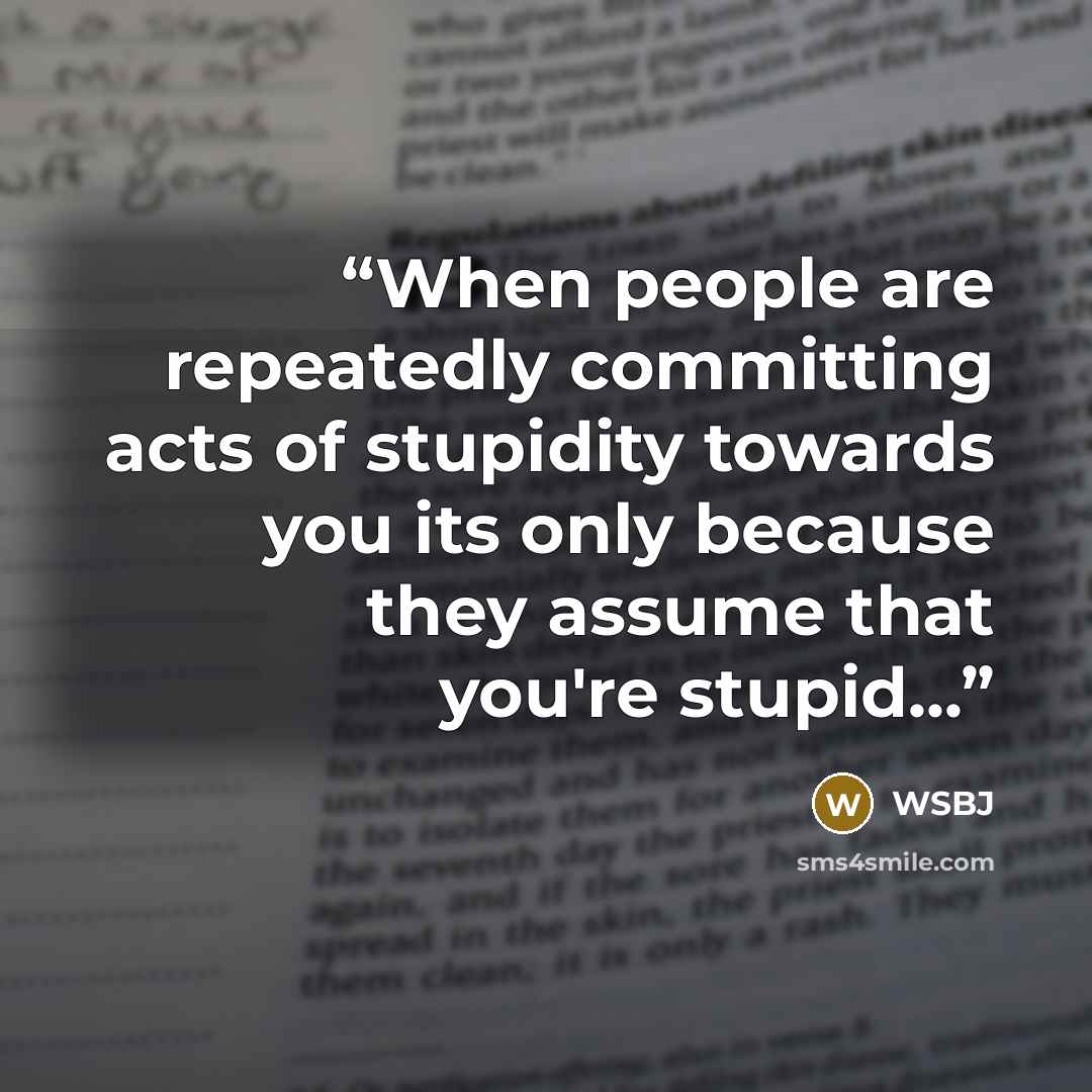 “When people are repeatedly committing acts of stupidity towards you its only because they assume that you're stupid...” quote by WSBJ