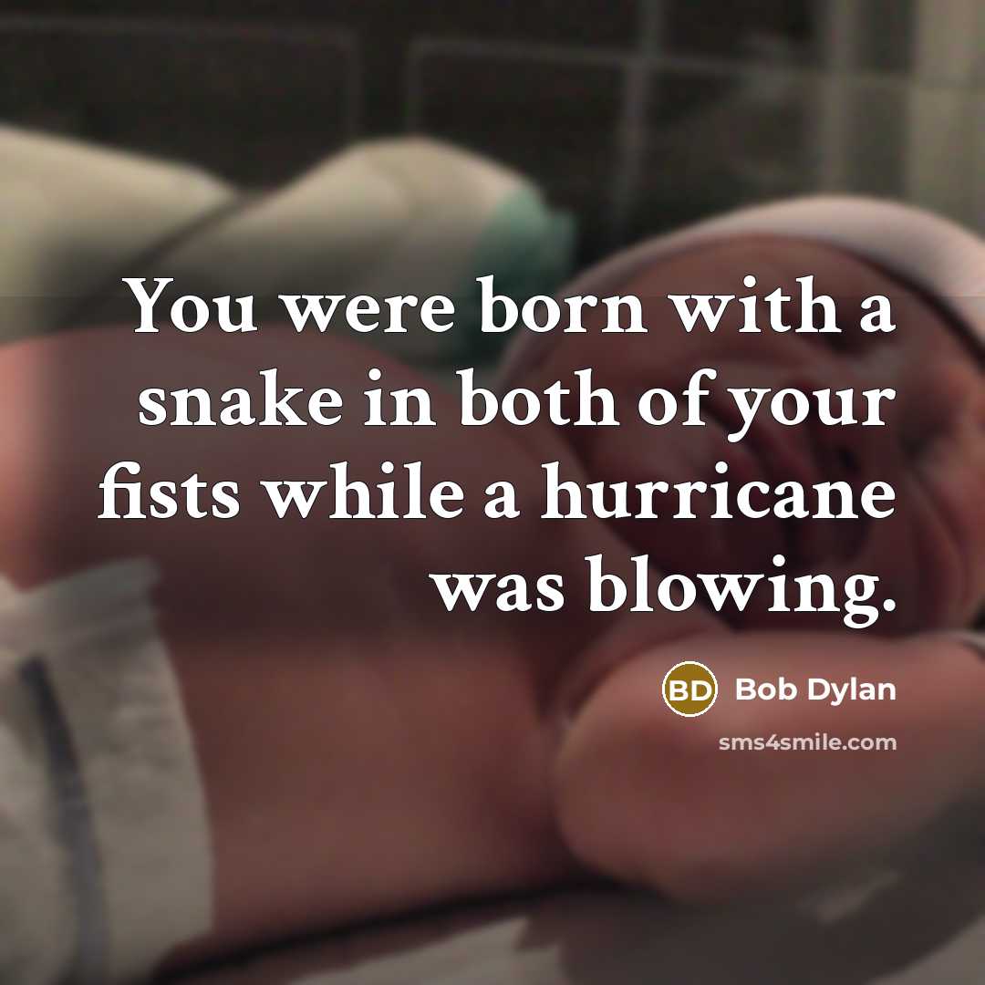 “You were born with a snake in both of your fists while a hurricane was blowing.” quote by Bob Dylan