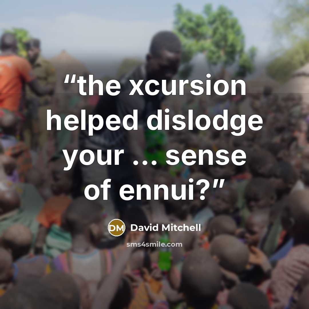 “the xcursion helped dislodge your … sense of ennui?” quote by David Mitchell
