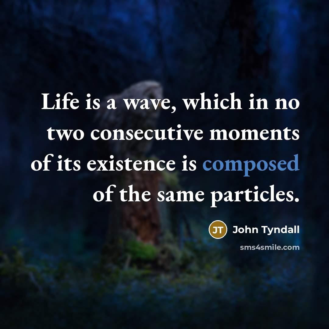 “Life is a wave, which in no two consecutive moments of its existence is composed of the same particles.” quote by John Tyndall