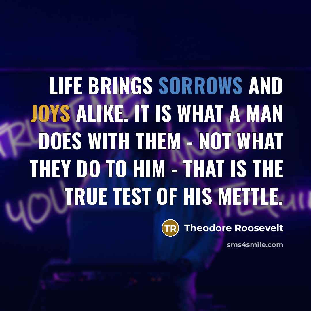 “Life brings sorrows and joys alike. It is what a man does with them - not what they do to him - that is the true test of his mettle.” quote by Theodore Roosevelt
