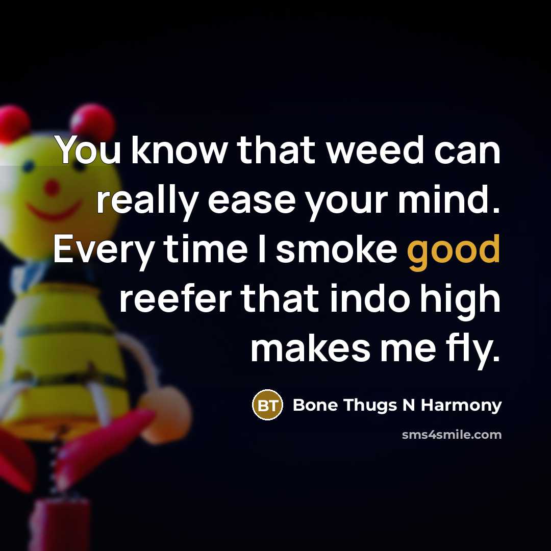 “You know that weed can really ease your mind. Every time I smoke good reefer that indo high makes me fly.” quote by Bone Thugs N Harmony